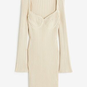 H&M Rib Knit Body Con dress cream